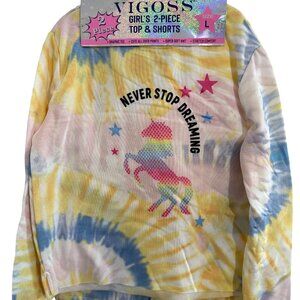 Vigoss Girls 2-Piece Top & Shorts Set Size 4 Pink Graphic Tee Soft Knit Size L